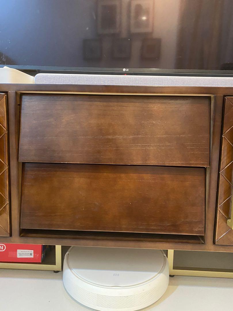 Herringbone TV console solid wood, Furniture & Home Living, Furniture