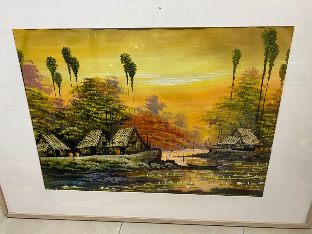 IKEA frame and 2 paintings from Myanmar, Hobbies & Toys, Stationery