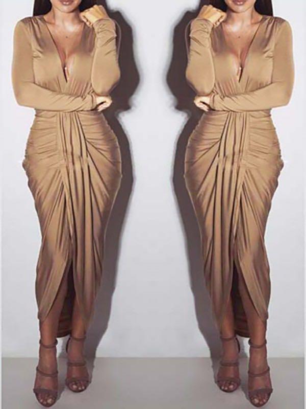 JLUXlabel khaki wrap dress, Women's Fashion, Dresses & Sets ...