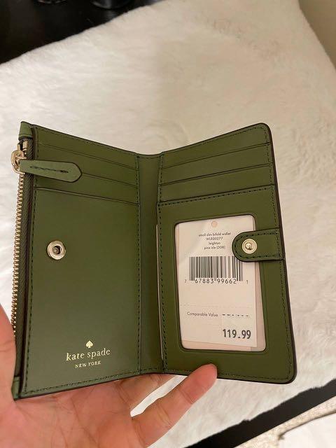 Kate Spade Leighton Small Slim Bifold Wallet in Pine Isle, Luxury, Bags &  Wallets on Carousell
