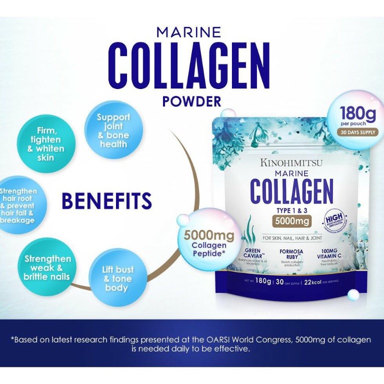Kinohimitsu Collagen Powder 5000mg, Health & Nutrition, Health ...