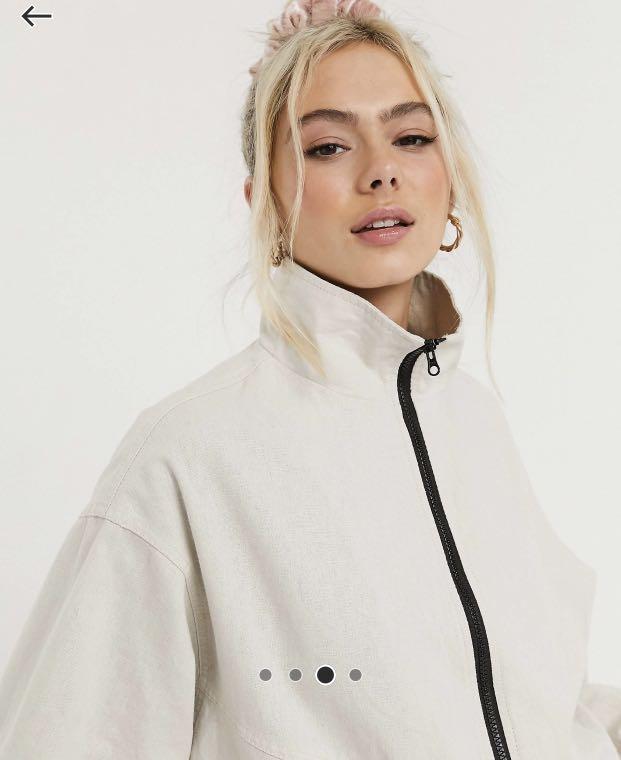 Linen Oversized Jacket in Cream, Women's Fashion, Coats, Jackets and