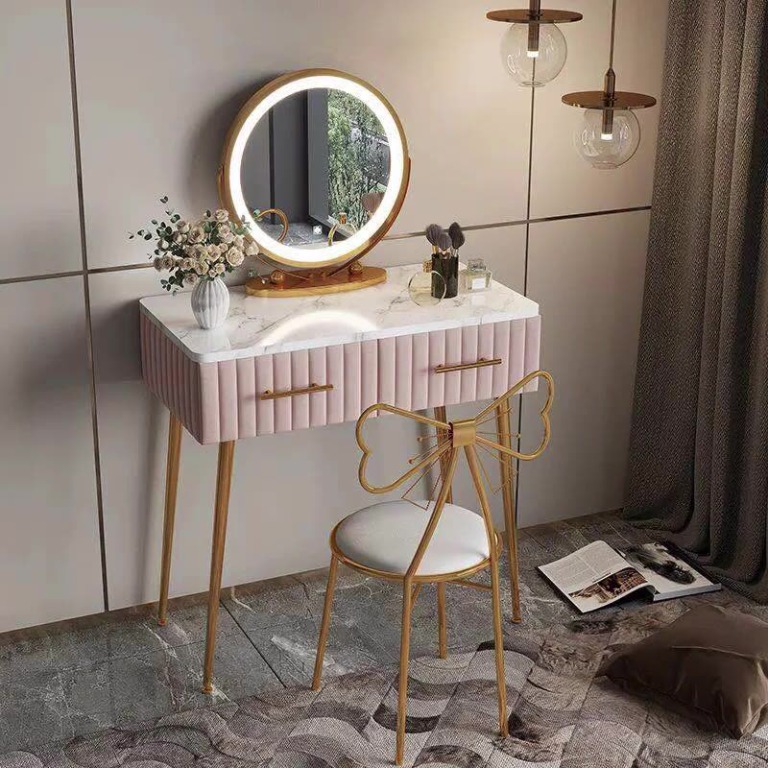 MARILOU Dresser Series LUXURY Pink Velvet Dressing Table with