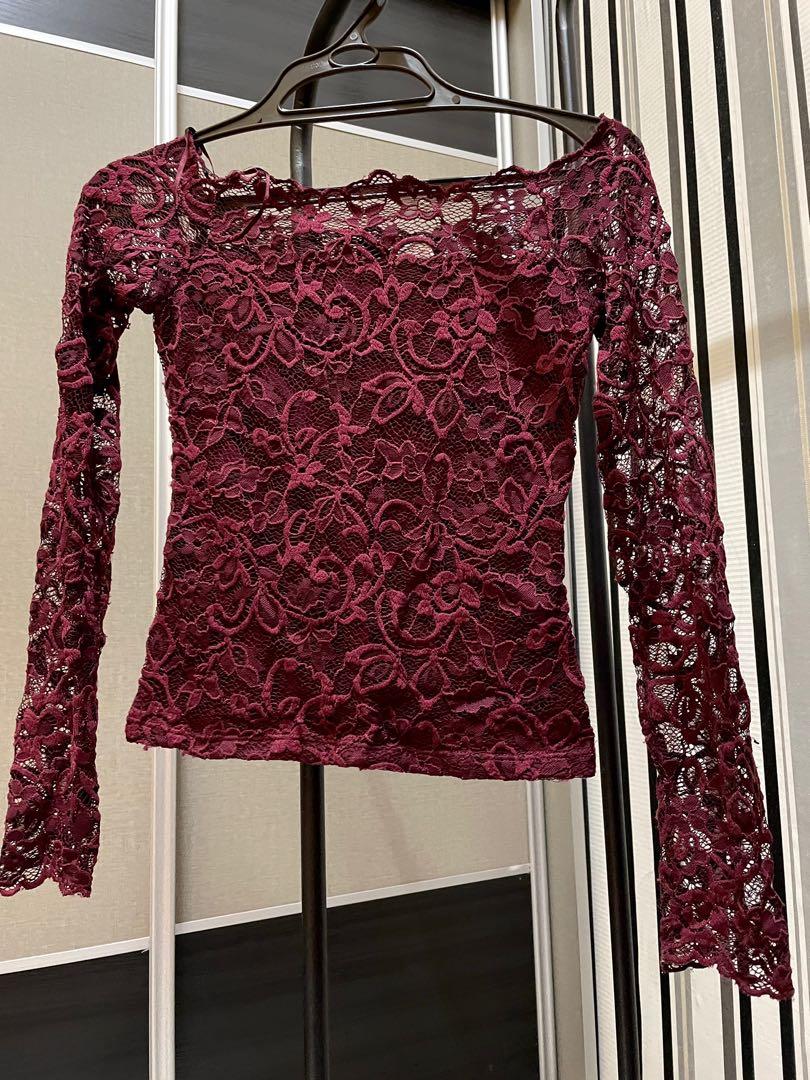 Maroon Lace Top, Women's Fashion 