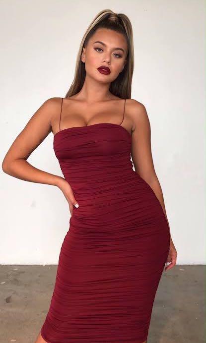 Oh Polly “Keep it Simple” Maroon Ruched Midi Dress Bodycon, Women's  Fashion, Dresses u0026 Sets, Dresses on Carousell