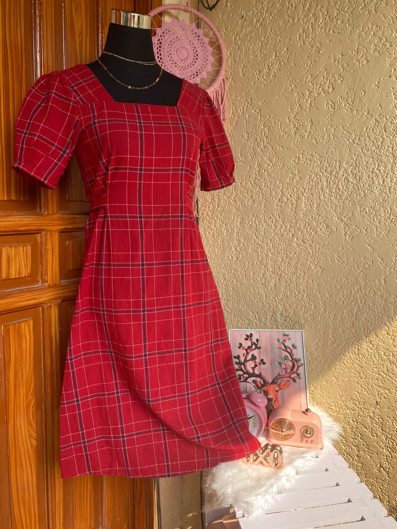 Red Picnic Dress, Women's Fashion 