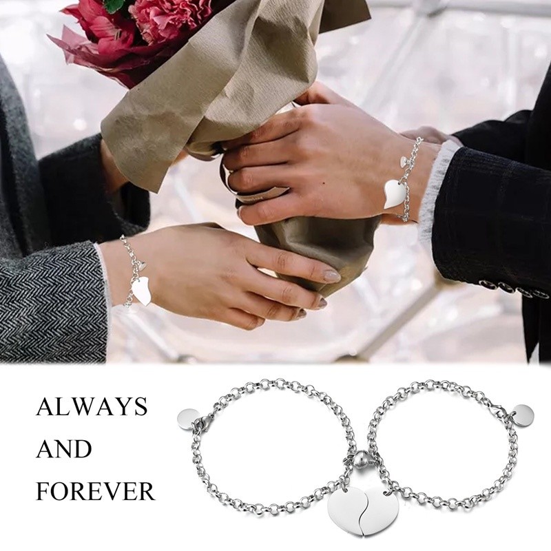 Is That The New 2pcs Couple Slogan Detail Magnetic Heart Charm Beaded  Bracelet ??