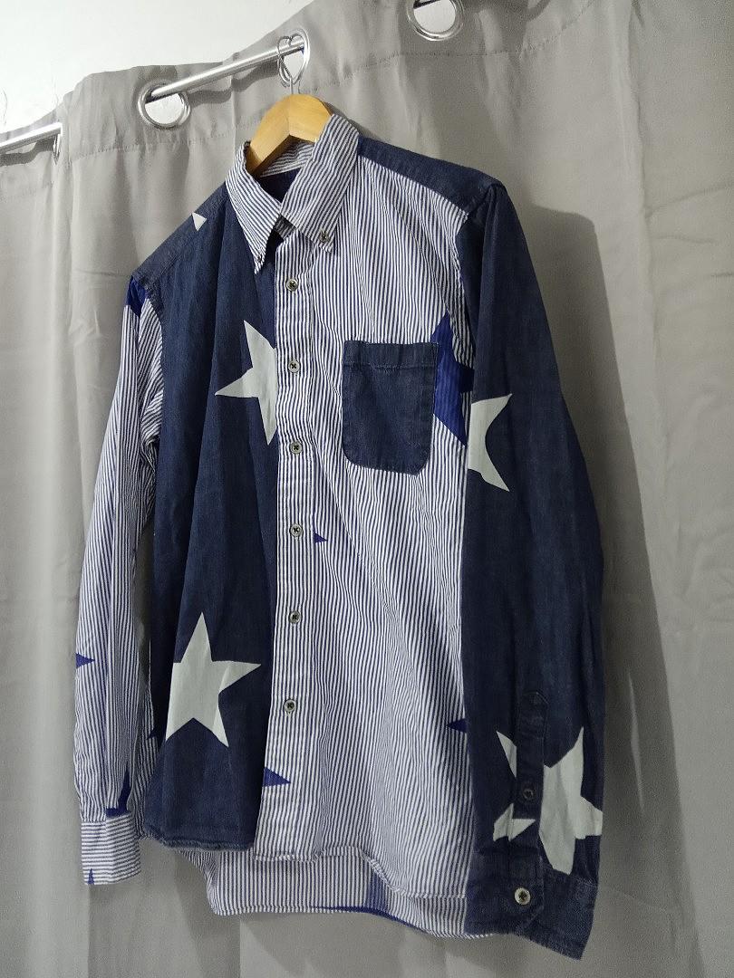 SOPHNET 15SS STAR MIX BUTTON DOWN L/S SHIRT, Men's Fashion