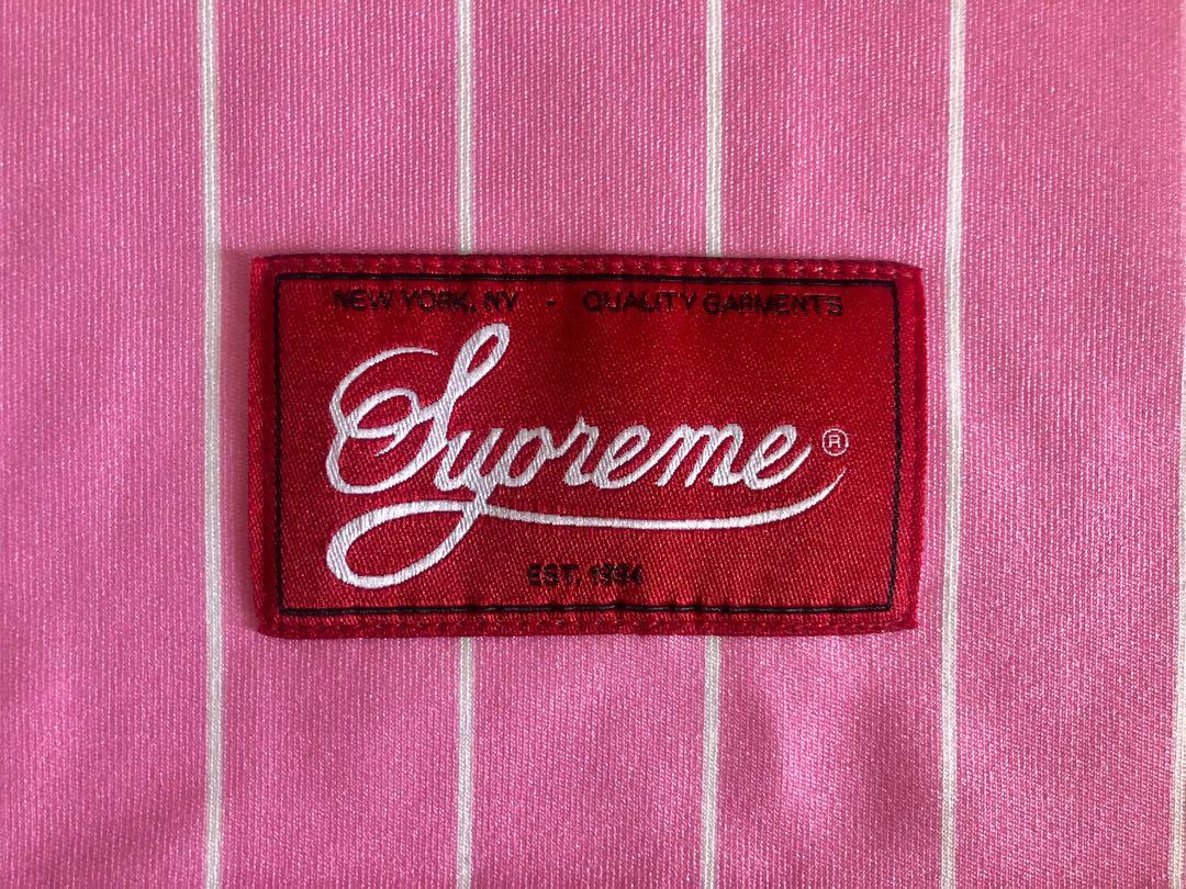 Supreme Pinstripe Baseball Jersey Pink Men's - SS17 - GB