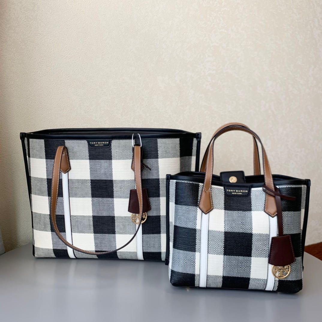 Tory Burch Perry Triple Compartment Tote Plaid Women s Fashion