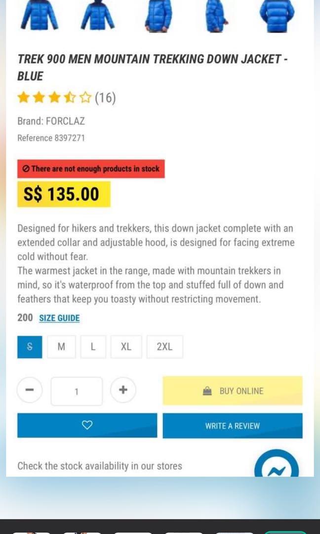 down jacket trek 900 m