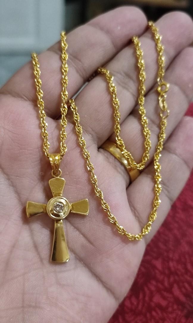 18k gold crucifix necklace, Women's 