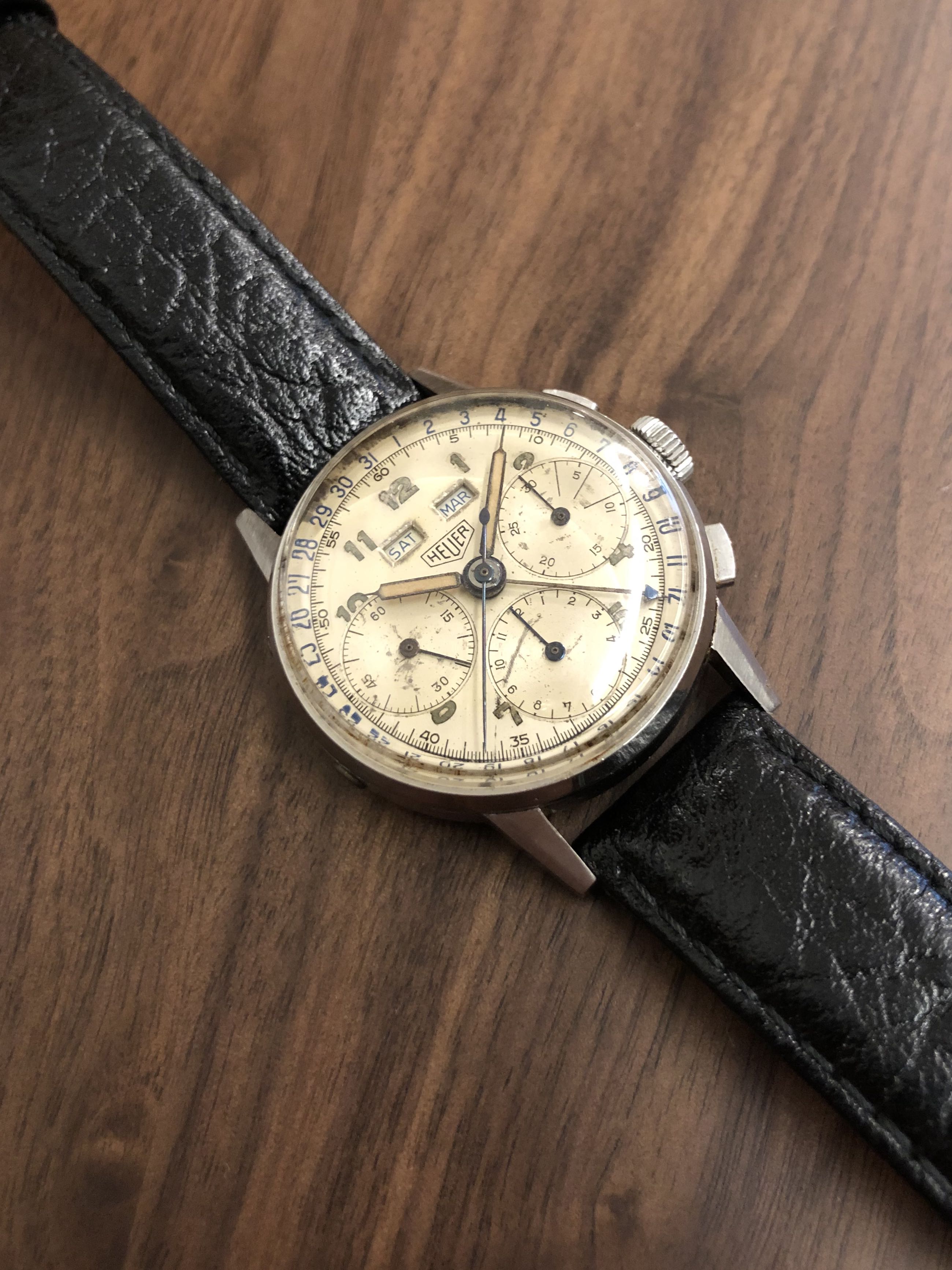 1940s Heuer 2543 Valjoux 72c Triple Date Chronograph Vintage Pre