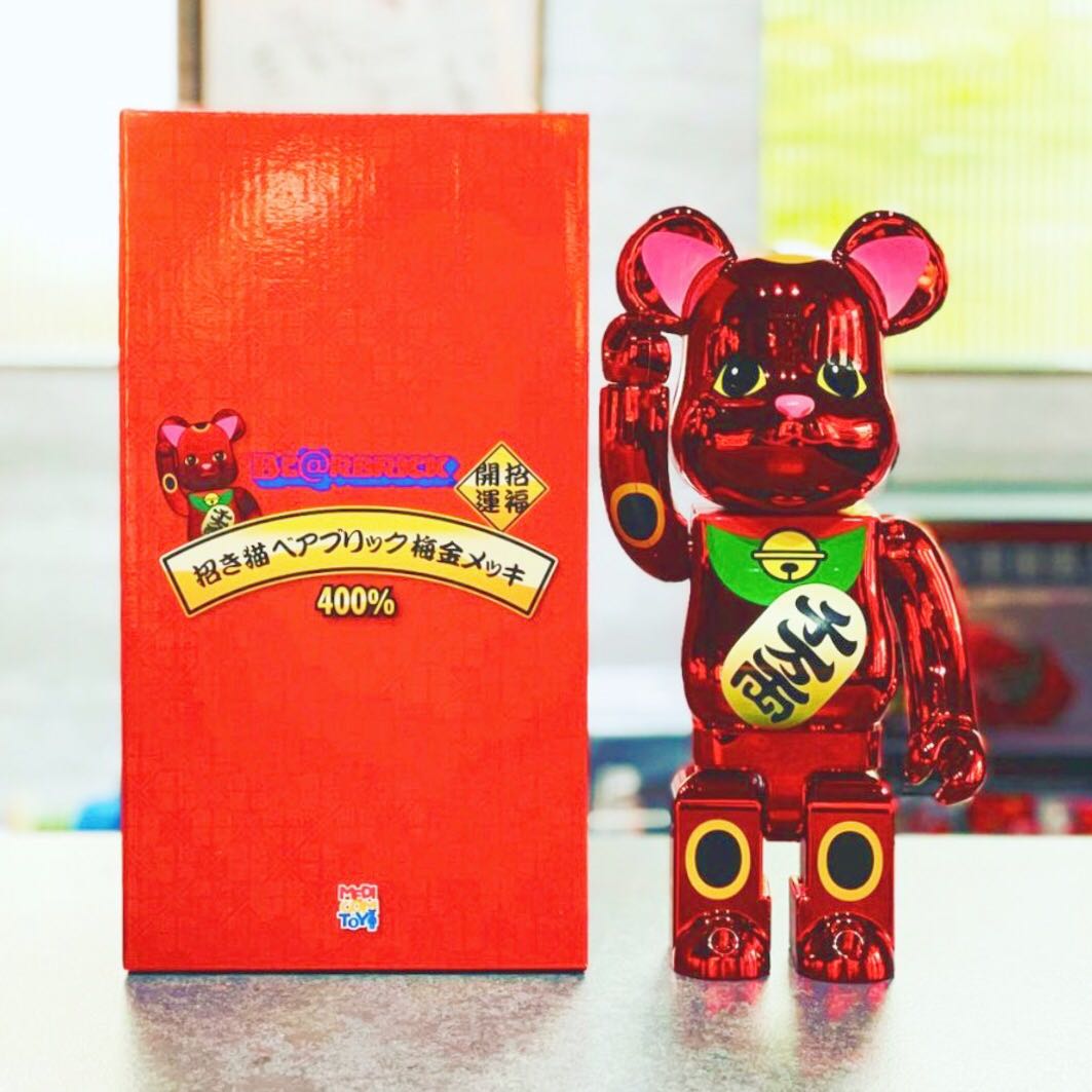 全新有單) 400% BEARBRICK 400% 招財貓電鍍紅色紅色招き猫梅金メッキ