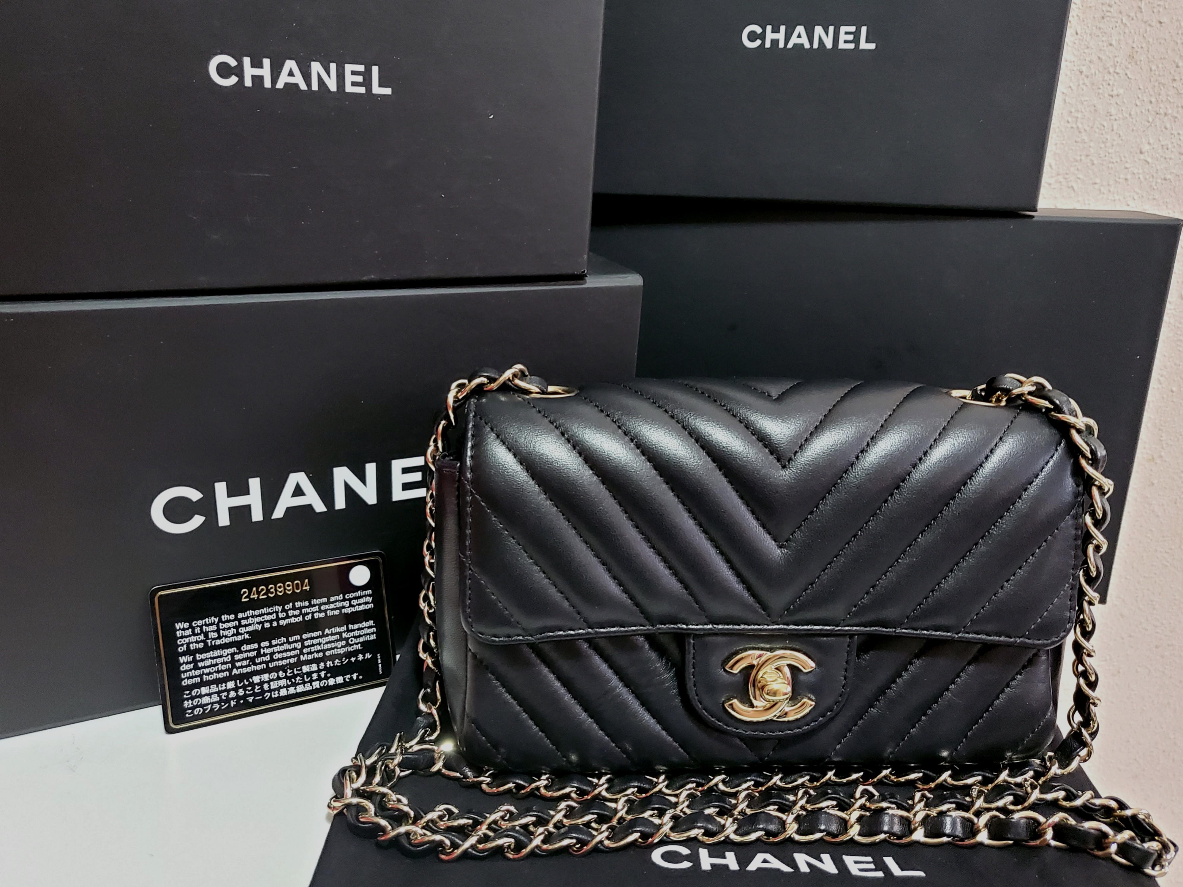 Chanel Chevron Quilted Rectangular Mini Flap Bag In Black Lambskin With  Shiny Silver Hardware SOLD