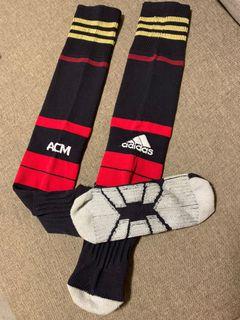 Adidas ACM Red and Black Thigh High Soccer Socks Three Stripes
