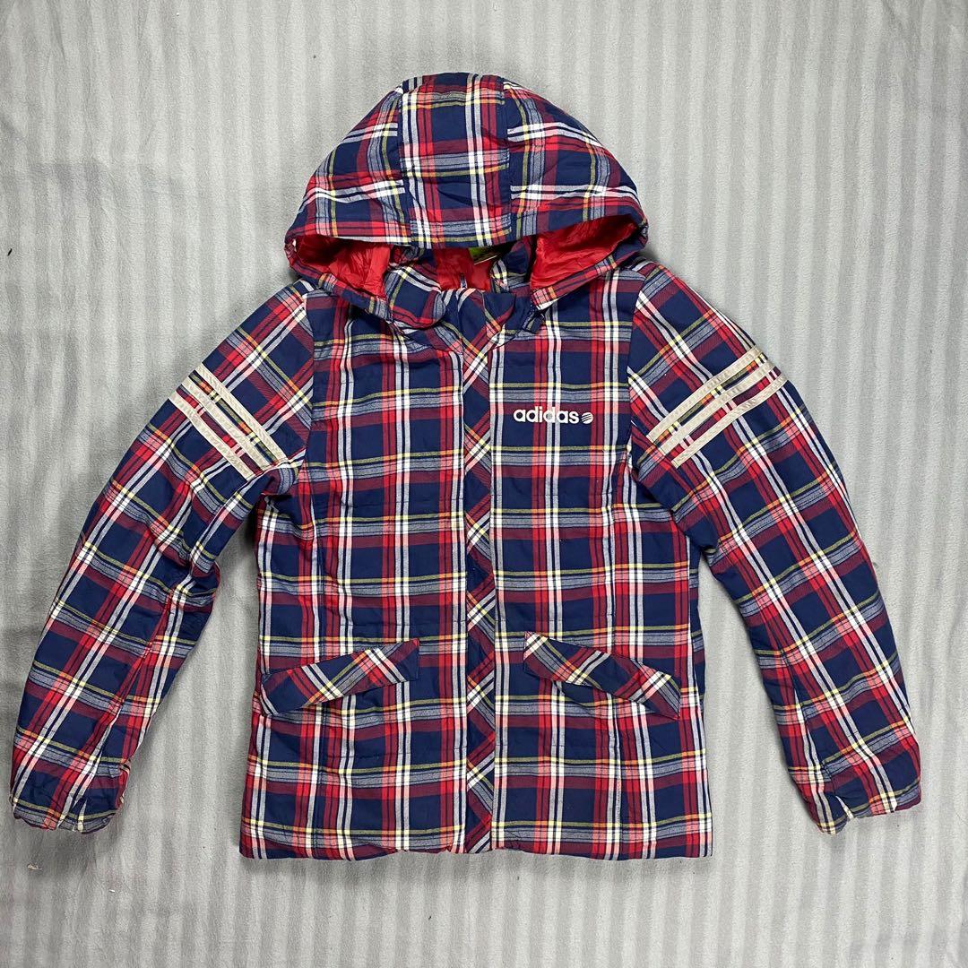 adidas plaid chekered hoodie zip up jacket