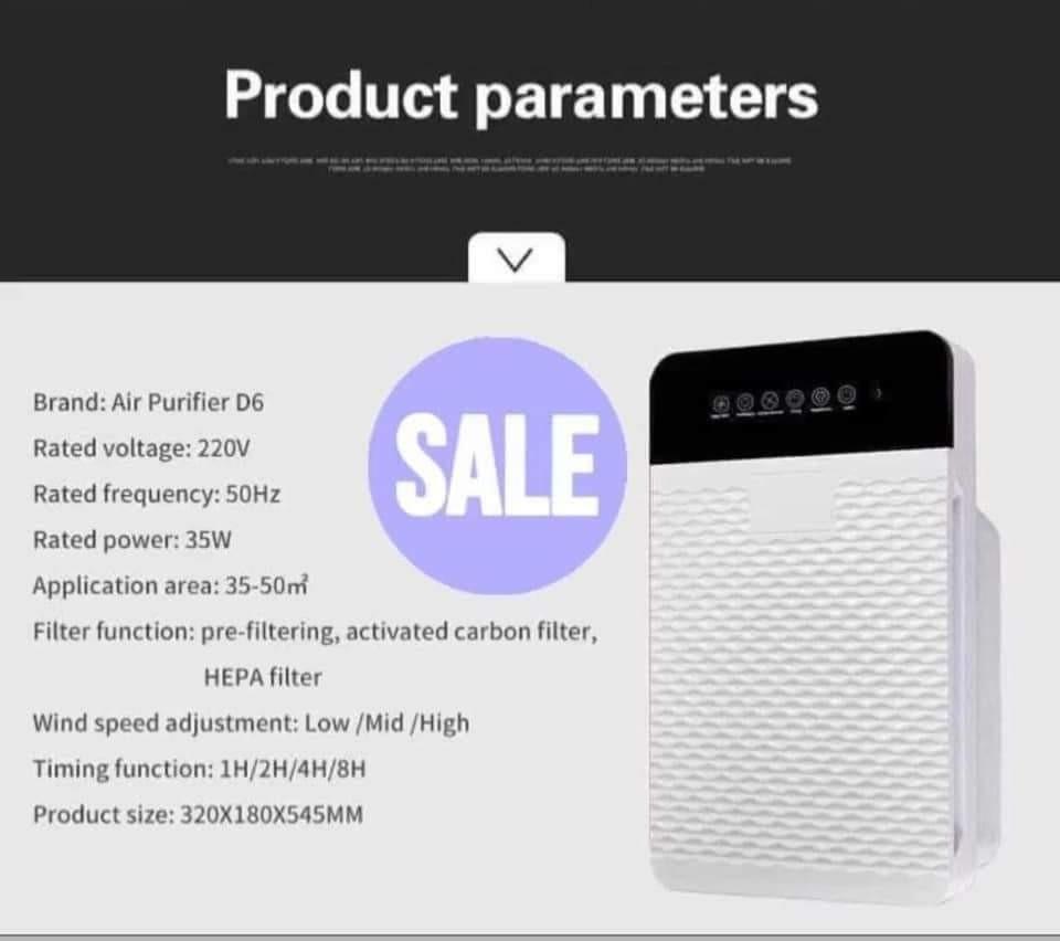 :AIR PURIFIER (Category: Air Purifiers & Dehumidifiers) located in Manila. Submitted by minidivisoria (Listing ID 1095228370, Image 2). Description: RESELLER:1200php :AIR PURIFIER 🌸Portable Air Purifier With Remote Control and Timer, HEPA Filter Air Cleaner For Dust and Allergies 🌸Specification: Effectively capture PM2.5, dust, allergens, pollen, mold, smoke, and reduce HCHO and odors from the air. 🌸Note: Should remove the plastic of filter be