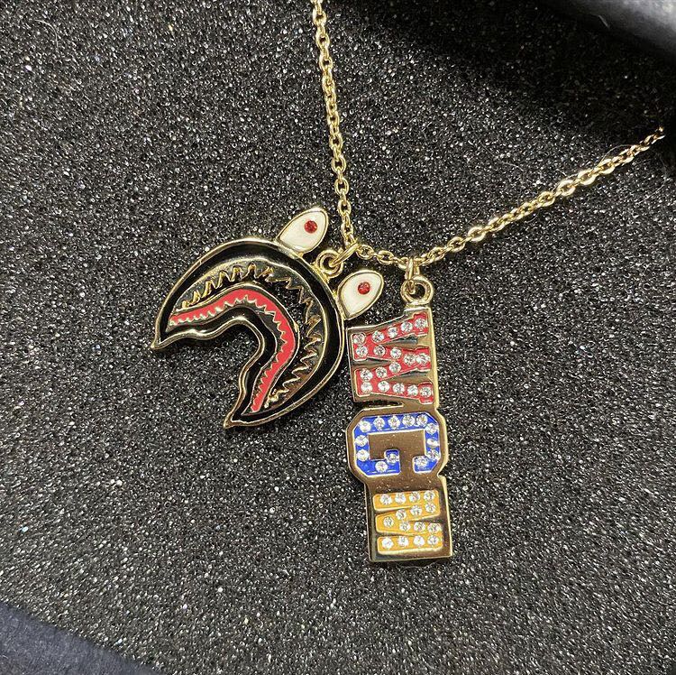 BAPE CRYSTAL STONE SHARK NECKLACE 