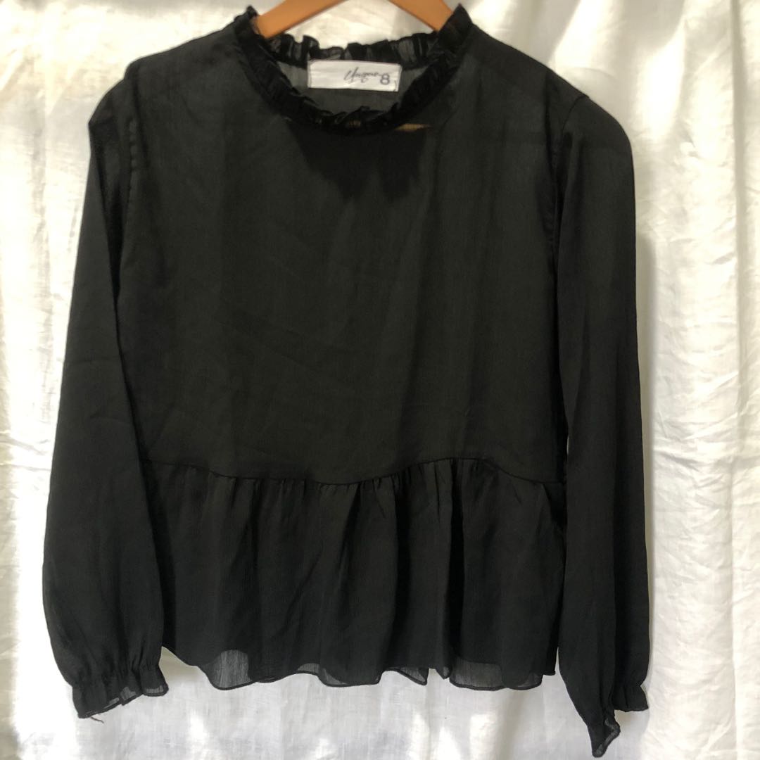Black Chiffon Top, Fesyen Wanita 