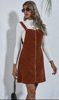 Brown Corduroy Overall Dress