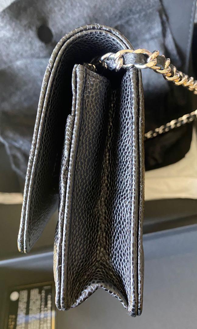 二手Chanel wallet on chain WOC 黑銀荔枝皮, 名牌, 手袋及銀包- Carousell