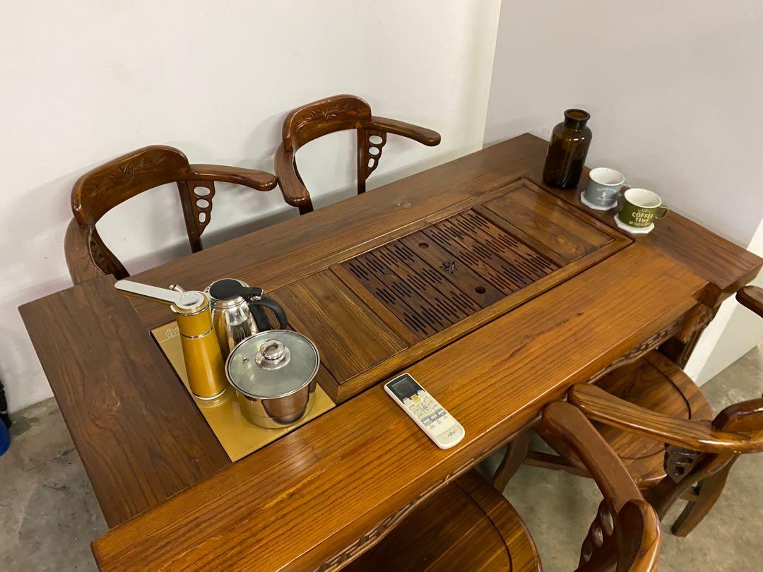 Chinese Tea Table With 4 Chairs N Water Dispenser Etc For Tea Serving,  Furniture & Home Living, Furniture, Tables & Sets On Carousell