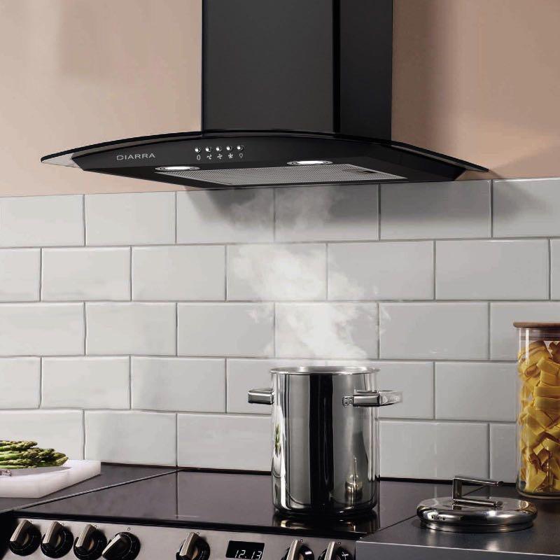 black cooker hood 60cm curved glass