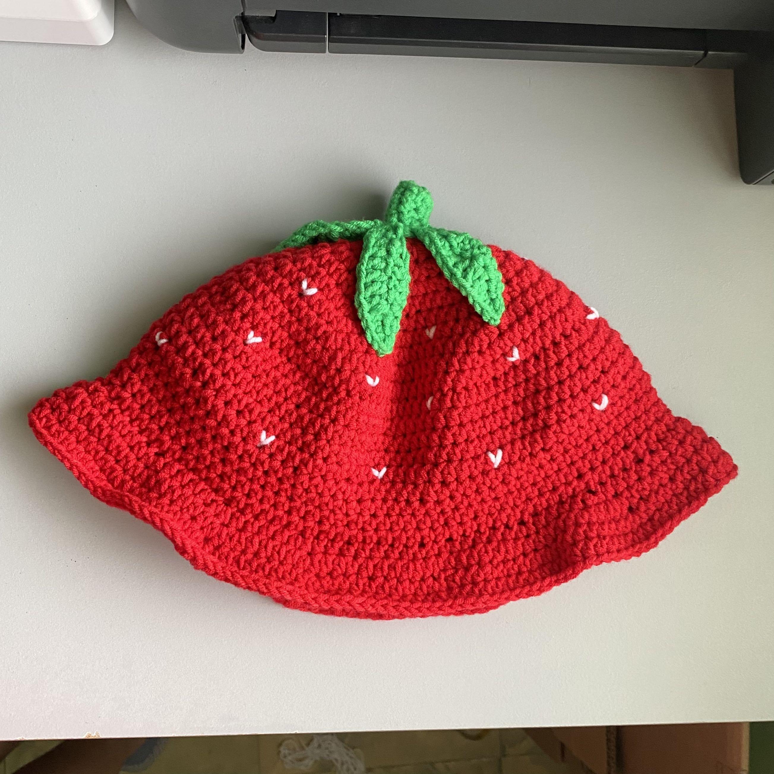 Crocheted Strawberry Bucket Hat, Women 