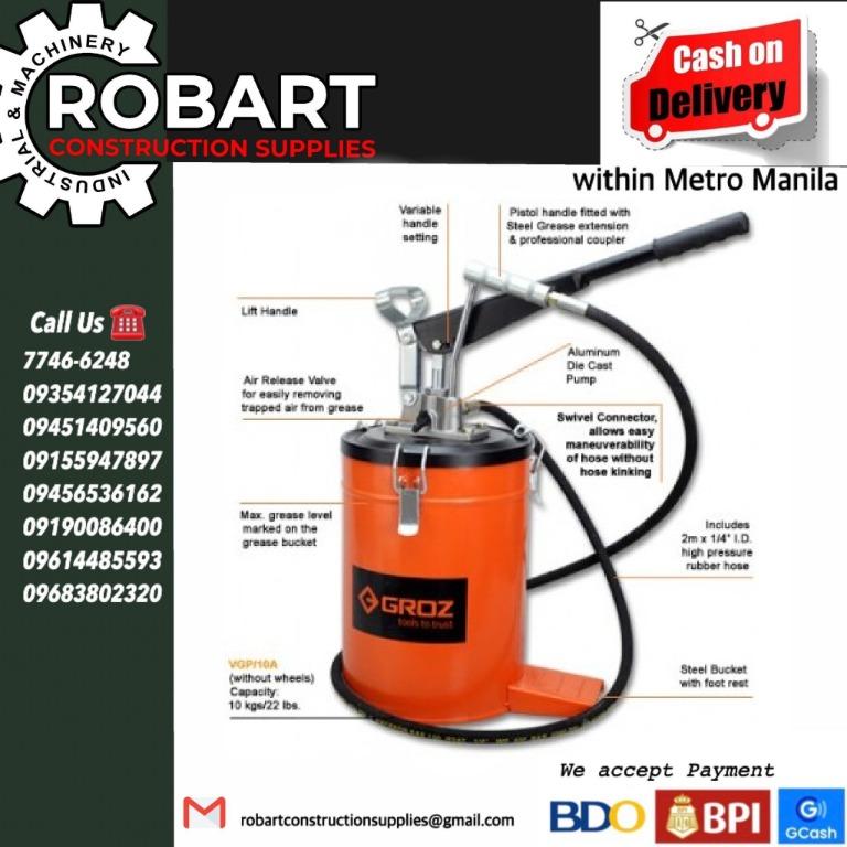 Groz Bucket Greaser Pump, Commercial & Industrial, Construction Tools ...