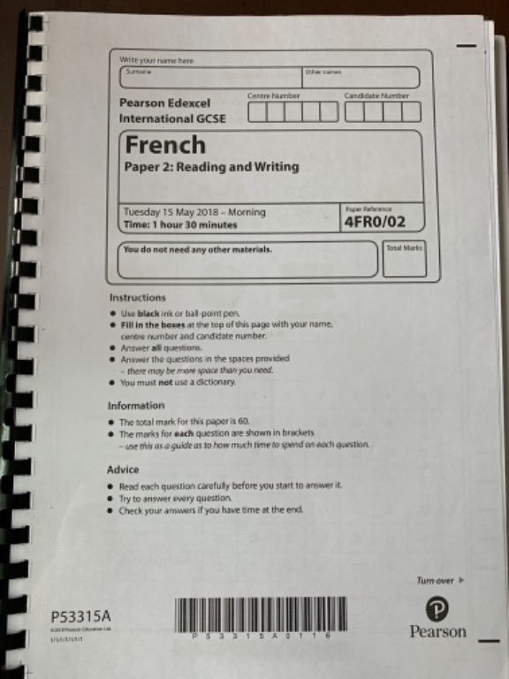 IGCSE French past papers (Exam code 4FR0) print out material