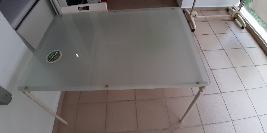 ikea 4pax dining table glass top white powder coating furniture home living outdoor furniture on carousell