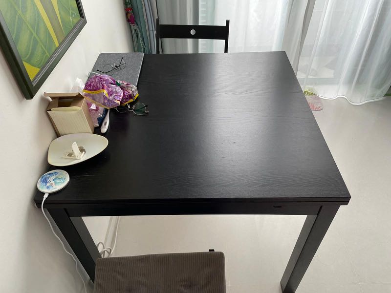 IKEA Black extendable Table and 2 foldable Chairs, Furniture & Home