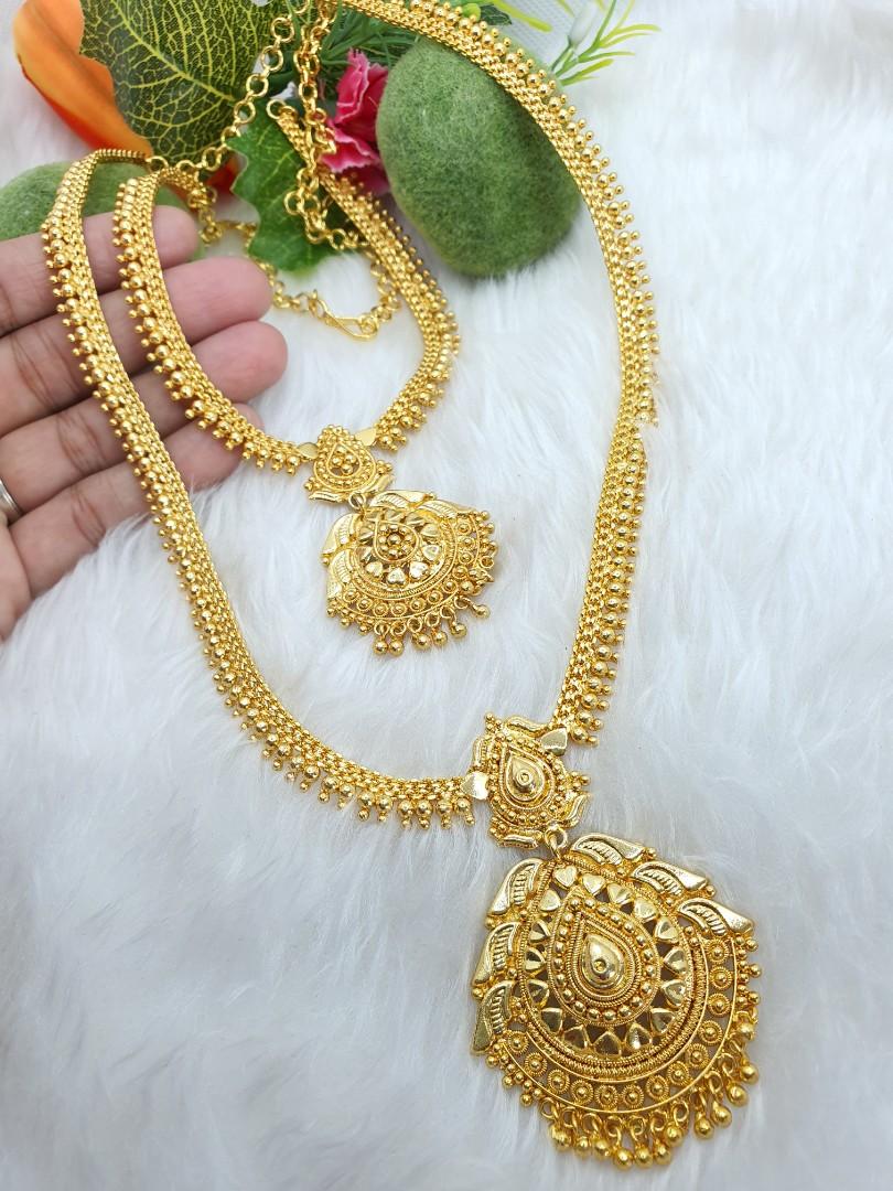 Gold necklace and long chain set sale