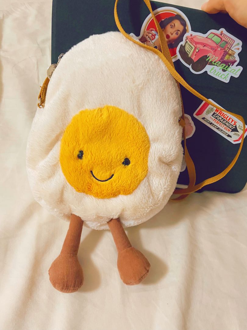 Jellycat AMUSEABLE HAPPY BOILED EGG BAG Soft Fun Cute Plush Purse NWT