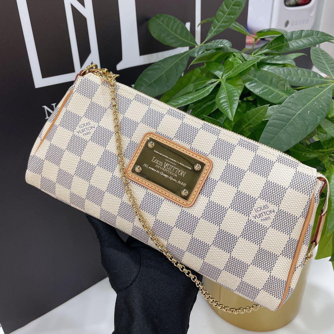 Louis Vuitton Pochette Eva Clutch Damier Azur, Luxury, Bags & Wallets on  Carousell