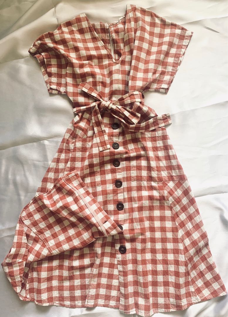 mango red gingham dress