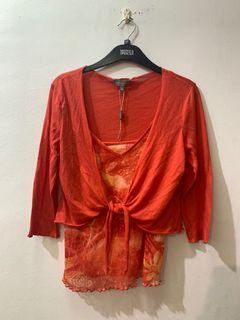 Marks & Spencer Per Una Red Self Tie Cardigan with Camisole Print Blouse