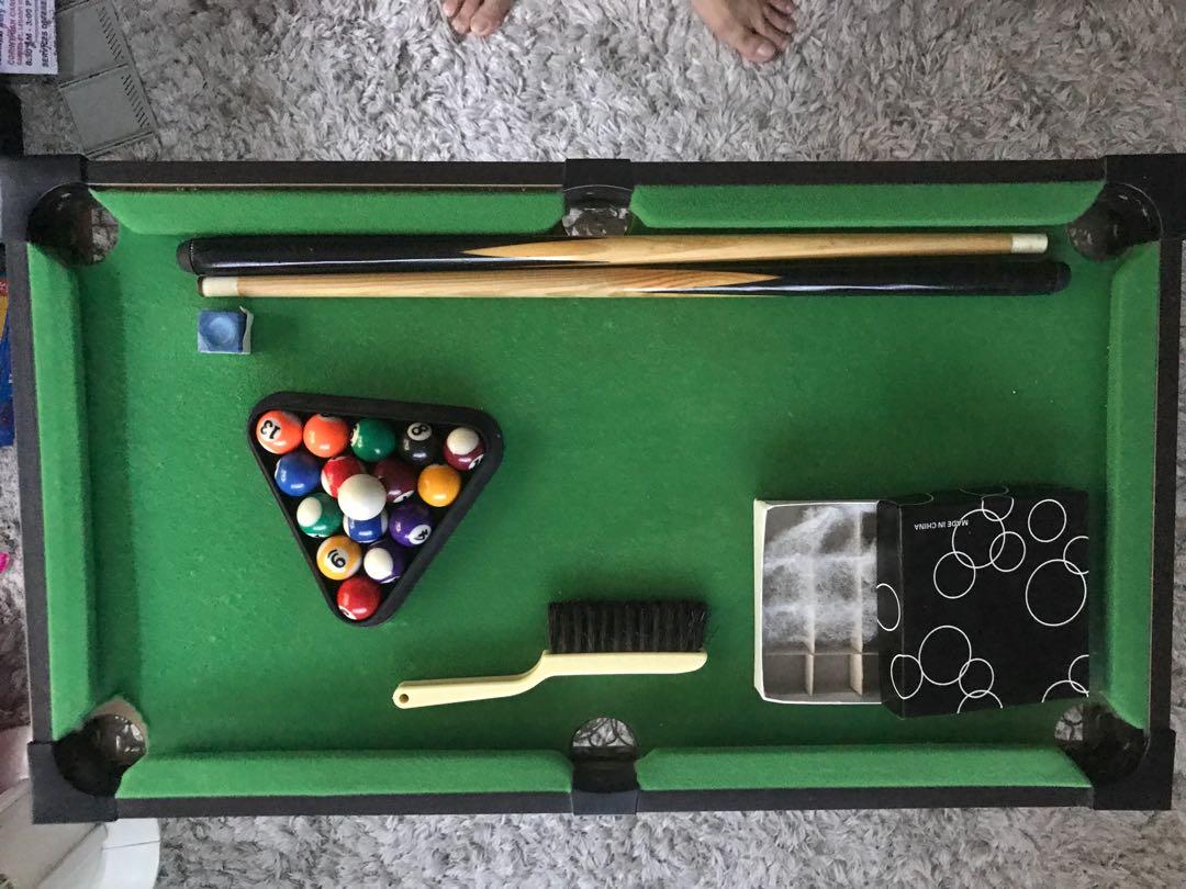Mini Pool Table W Balls 2 Cue Sticks Sports Equipment Sports Games Billiards And Bowling On Carousell