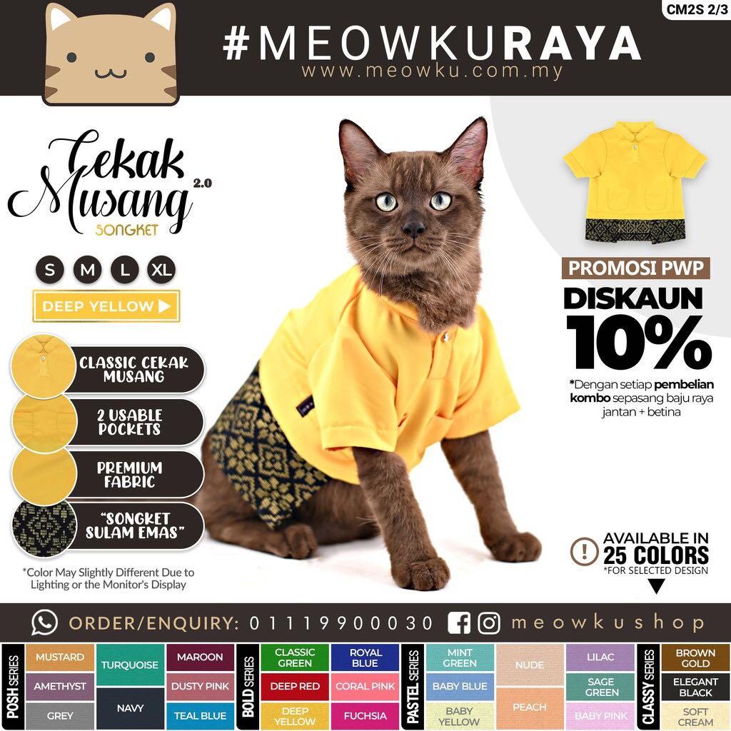 Preloved Meowku Baju Raya Kucing Melayu Cekak Musang 2 0 Songket Emas Size M Pet Supplies Pet Accessories On Carousell