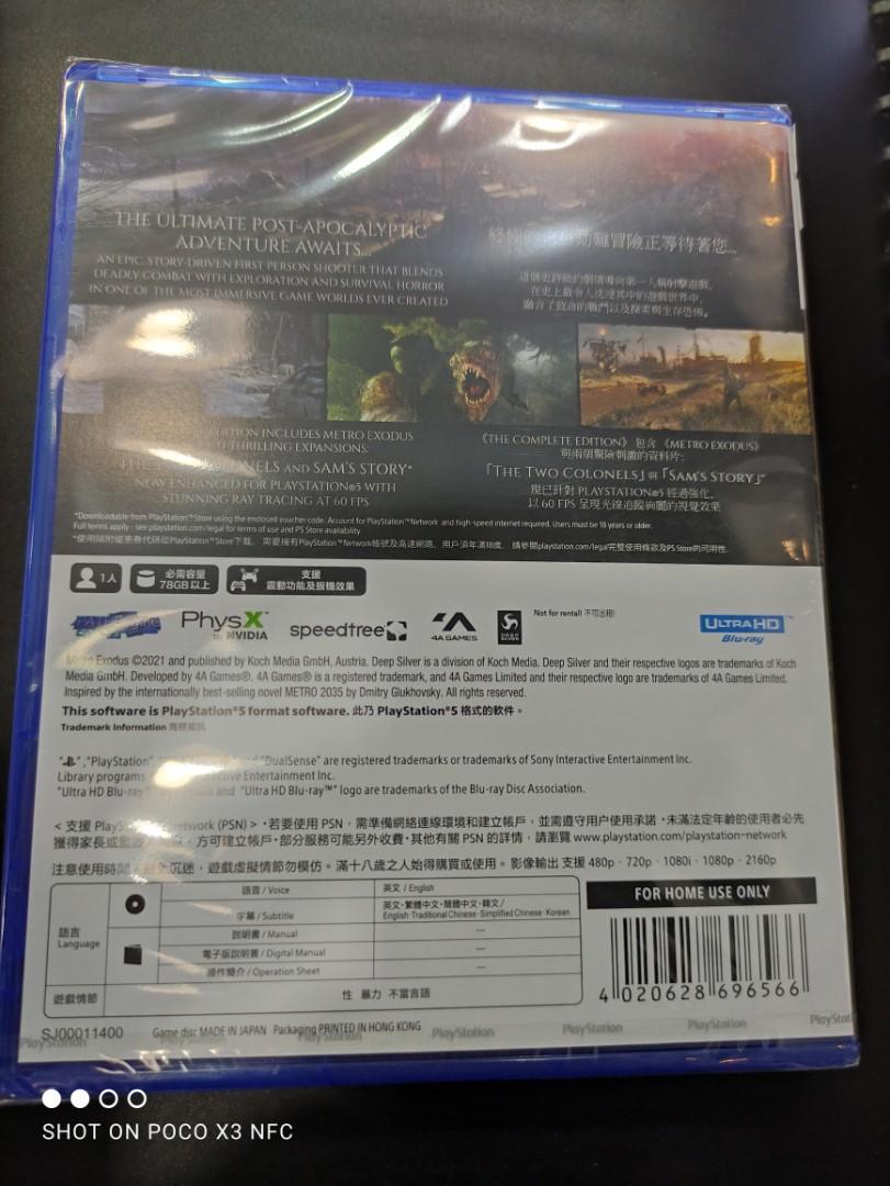PS5 METRO EXODUS COMPLETE ED. (Category: PlayStation) located in Makati City. Submitted by yomyom_onlineshop (Listing ID 1095269876, Image 2). Description: For Sale Only Brandnew Sealed No To trade Delivery within the day Taguig Market Market Can book Via lalamove Less Time Less Effort Cod,Gcash,Banktransfer.
