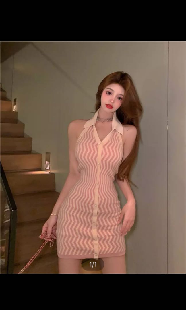 SEZO Knit Striped Dress Women s Fashion Muslimah Fashion
