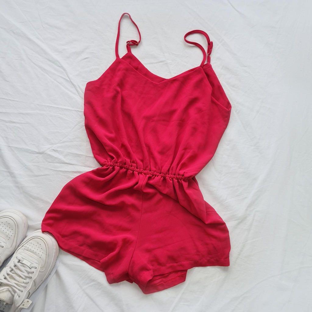 red sleeveless romper