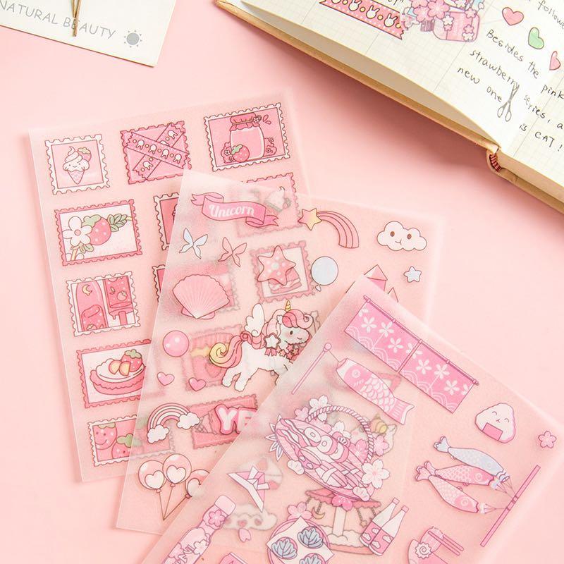 Stickeraholic] 4 Sheets DIY Kawaii Cute Sticker Pack Pastel Pink