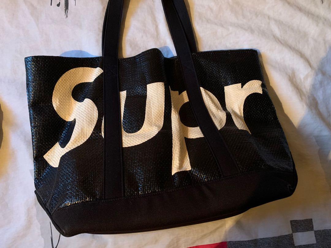 supreme 20ss raffia tote bag black one size, 名牌, 手袋及銀包