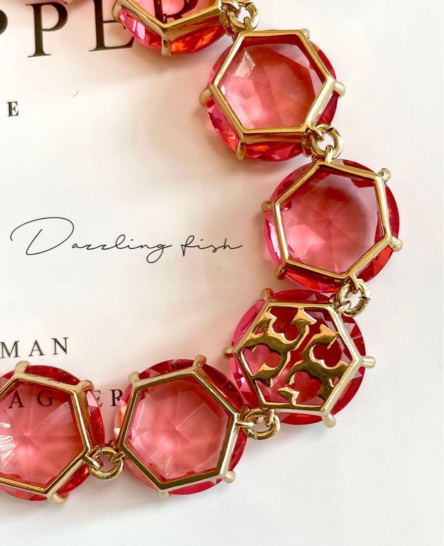 Tory Burch Pink Statement Gold Plated Necklace