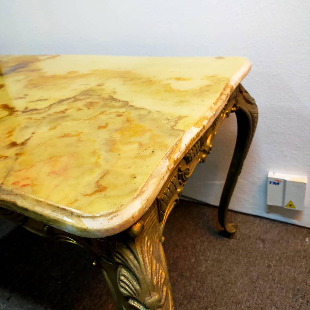 Vintage Green Onyx Marble and Brass Coffee Table, Furniture & Home Living, Furniture, Tables