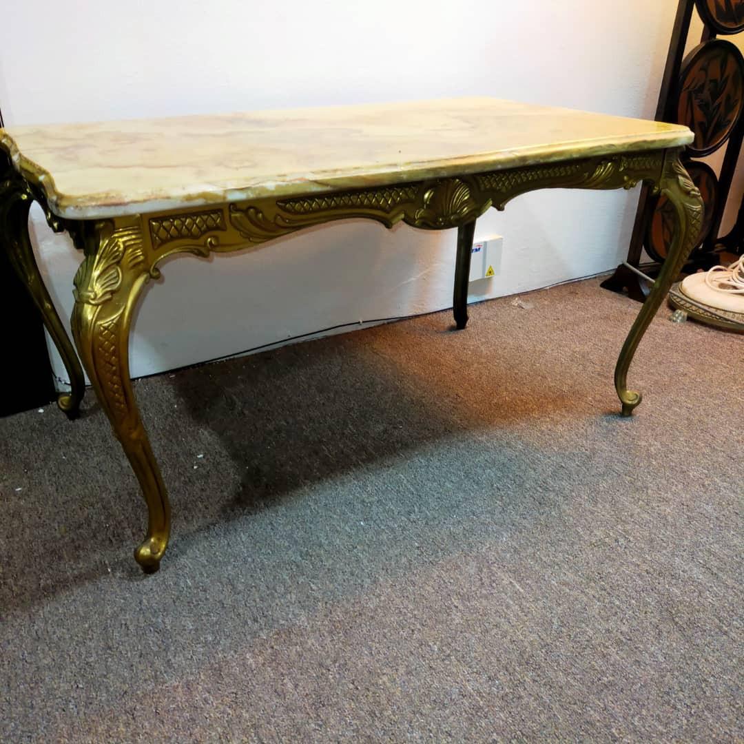 Vintage Green Onyx Marble and Brass Coffee Table, Furniture & Home Living, Furniture, Tables