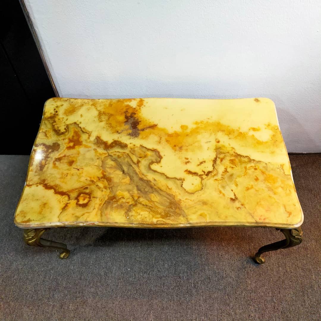 Vintage Green Onyx Marble and Brass Coffee Table, Furniture & Home Living, Furniture, Tables