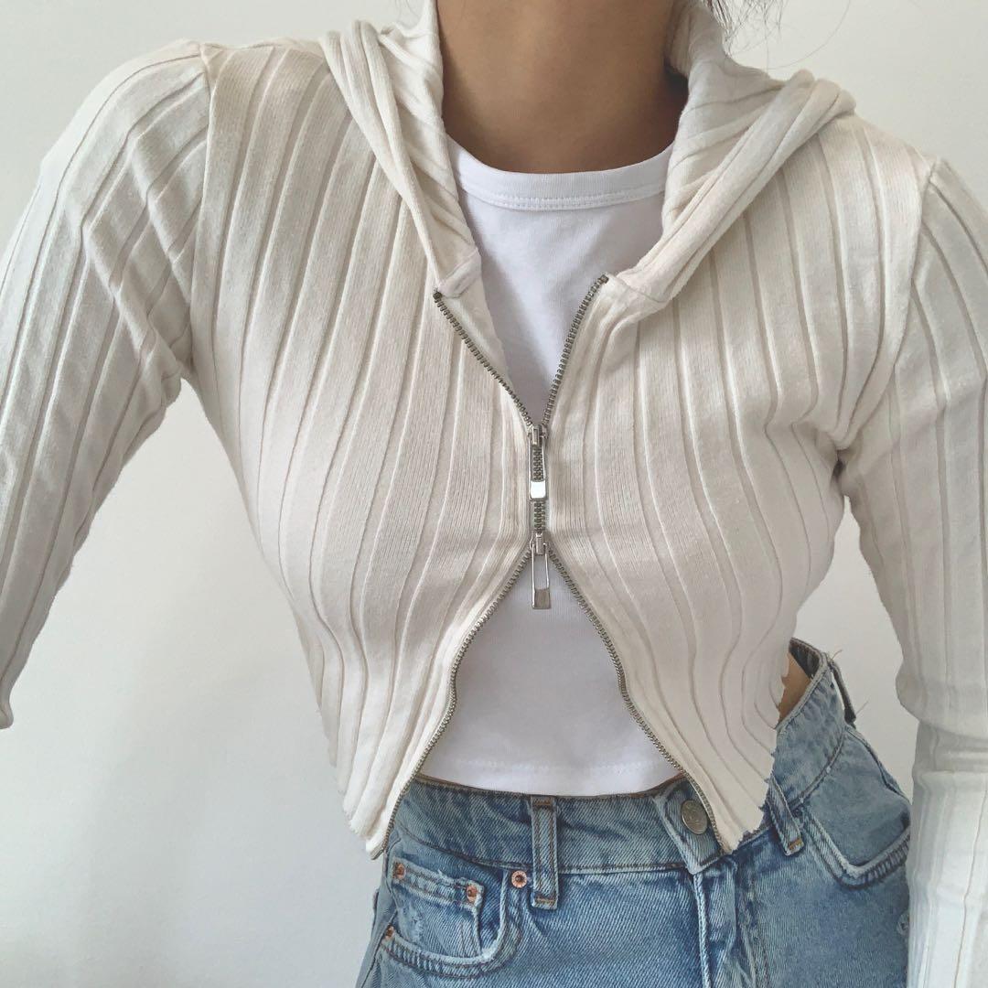 Double zipper hoodie top women's